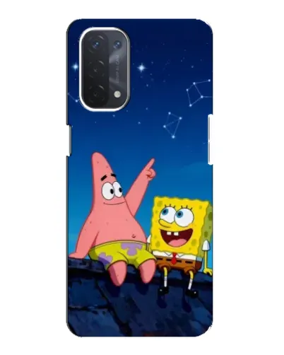 Чехол для OPPO A74 (5G) с картинкой «Губка Боб и Патрик ночью»