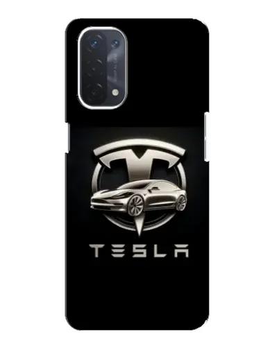Чехол для OPPO A74 (5G) с картинкой «Tesla — серебристое авто»