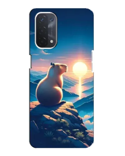 Чехол для OPPO A74 (5G) с картинкой «Закат солнца с капибарой»