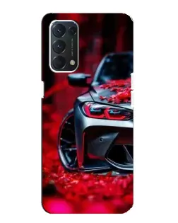 Чехол для OPPO A74 с картинкой «Спортивная BMW и цветы»