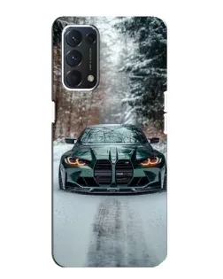 Чехол для OPPO A74 с картинкой «BMW в зимнем лесу»