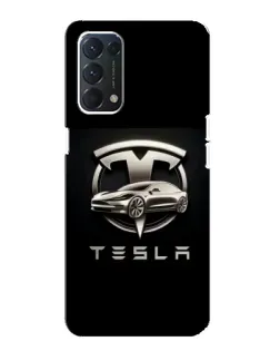 Чехол для OPPO A74 с картинкой «Tesla — серебристое авто»