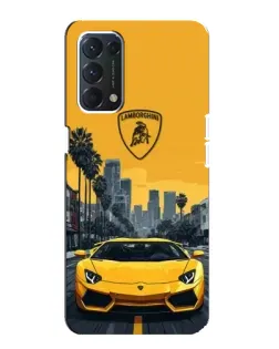 Чехол для OPPO A74 с картинкой «Желтый Lamborghini город»