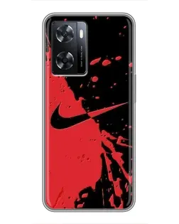 Чехол для OPPO A77 с картинкой «Красные брызги Nike» Чехол для OPPO A77 с картинкой «Красные брызги Nike»