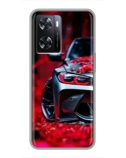 Чехол для OPPO A77 с картинкой «Спортивная BMW и цветы»