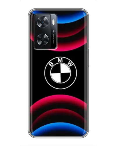 Чехол для OPPO A77 с картинкой «Логотип BMW и неоновые дуги»