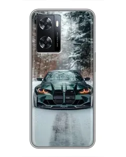 Чехол для OPPO A77 с картинкой «BMW в зимнем лесу»