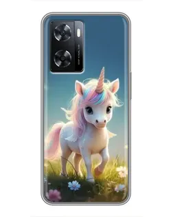 Чехол для OPPO A77 с картинкой «Единорог на поляне»