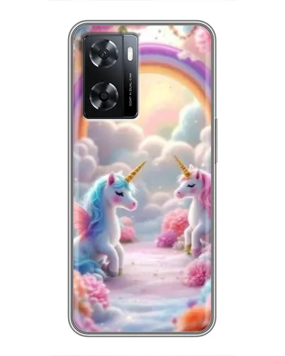 Чехол для OPPO A77 с картинкой «Радуга и единороги»