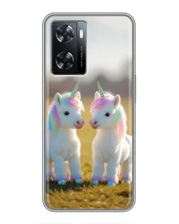 Чехол для OPPO A77 с картинкой «Пара единорогов»