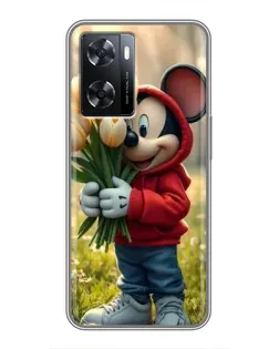 Чехол для OPPO A77 с картинкой «Микки с тюльпанами»