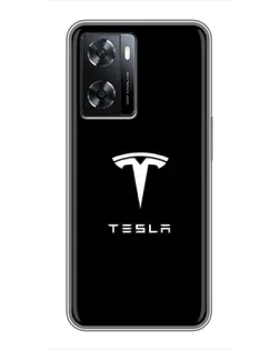 Чехол для OPPO A77 с картинкой «Tesla White Logo»
