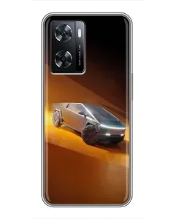Чехол для OPPO A77 с картинкой «Cybertruck в пустыне»