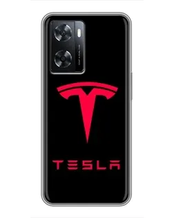 Чехол для OPPO A77 с картинкой «Tesla Red Logo»