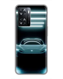 Чехол для OPPO A77 с картинкой «Tesla в неоне»