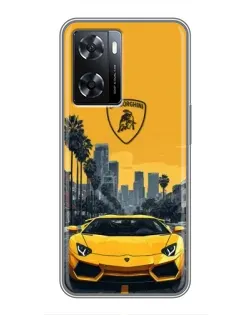 Чехол для OPPO A77 с картинкой «Желтый Lamborghini город»