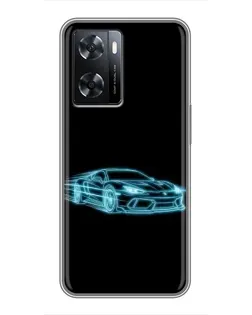 Чехол для OPPO A77 с картинкой «Неоновый контур Lamborghini»