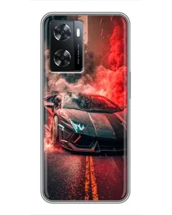 Чехол для OPPO A77 с картинкой «Lamborghini красный дым»