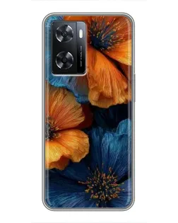 Чохол для OPPO A77 з картинкою «Яскрава синьо-помаранчева флора»