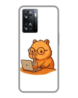 Чехол для OPPO A77 с картинкой «Капибара с ноутбуком»
