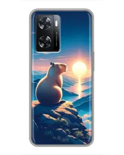 Чехол для OPPO A77 с картинкой «Закат солнца с капибарой»