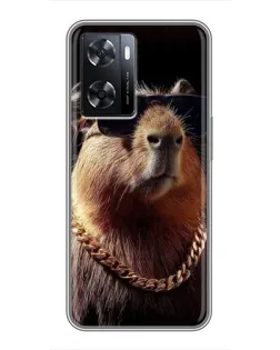 Чехол для OPPO A77 с картинкой «Капибара золотая цепь»
