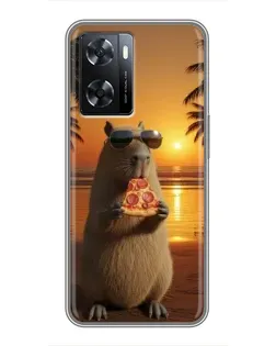 Чехол для OPPO A77 с картинкой «Капибара с пиццей»