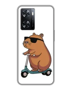 Чехол для OPPO A77 с картинкой «Капибара на самокате»