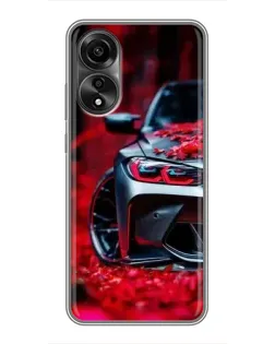 Чехол для OPPO A78 (4G) с картинкой «Спортивная BMW и цветы»