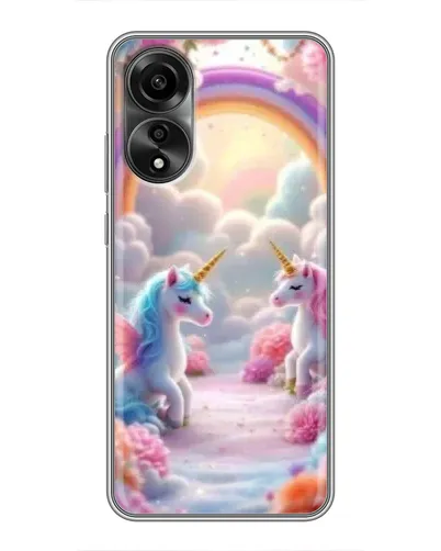 Чехол для OPPO A78 (4G) с картинкой «Радуга и единороги»