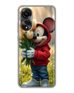 Чехол для OPPO A78 (4G) с картинкой «Микки с тюльпанами»