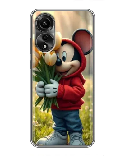 Чехол для OPPO A78 (4G) с картинкой «Микки с тюльпанами»