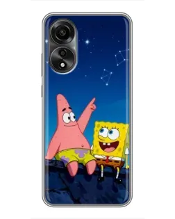 Чохол для OPPO A78 (4G) з картинкою «Губка Боб та Патрік вночі»