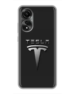 Чехол для OPPO A78 (4G) с картинкой «Стальной логотип Tesla»