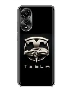 Чехол для OPPO A78 (4G) с картинкой «Tesla — серебристое авто»