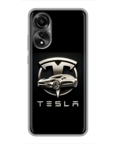 Чехол для OPPO A78 (4G) с картинкой «Tesla — серебристое авто»