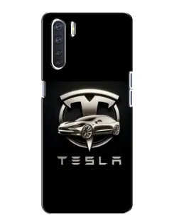 Чехол для OPPO A91 с картинкой «Tesla — серебристое авто»