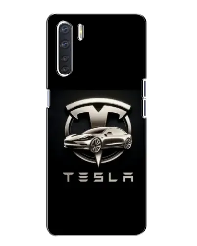 Чехол для OPPO A91 с картинкой «Tesla — серебристое авто»
