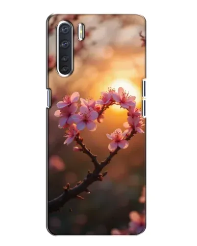 Чохол для OPPO A91 з картинкою «Рожевий цвіт  сердечко на тлі заходу»