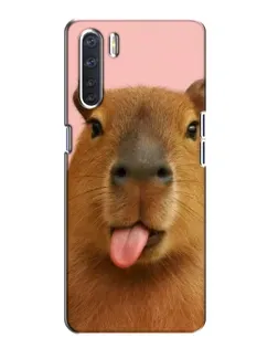 Чехол для OPPO A91 с картинкой «Капибара с языком»