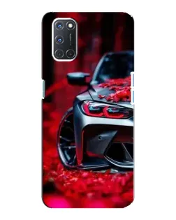 Чехол для OPPO A92 с картинкой «Спортивная BMW и цветы»