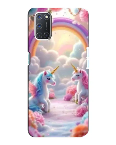 Чехол для OPPO A92 с картинкой «Радуга и единороги»