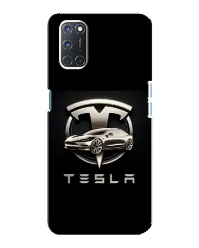 Чехол для OPPO A92 с картинкой «Tesla — серебристое авто»