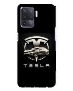 Чехол для OPPO A94 с картинкой «Tesla — серебристое авто»
