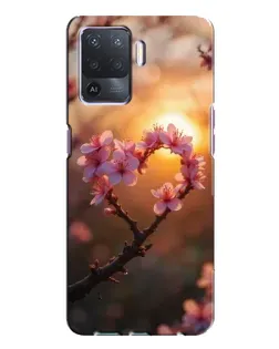 Чехол для OPPO A94 с картинкой «Розовый цвет сердце на фоне заката»