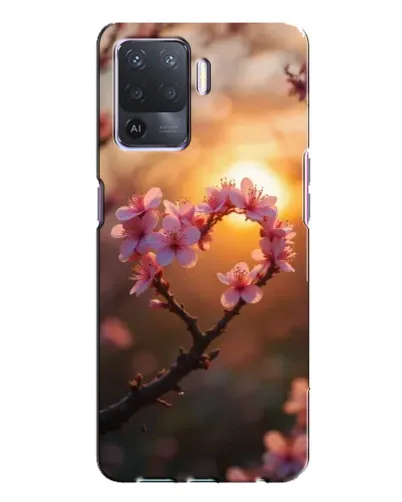Чехол для OPPO A94 с картинкой «Розовый цвет сердце на фоне заката»