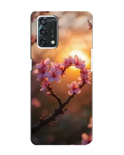 Чохол для OPPO A95 з картинкою «Рожевий цвіт  сердечко на тлі заходу»