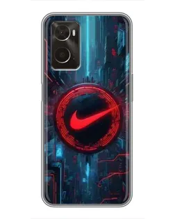 Чехол для OPPO A96 с картинкой «Техногенный стиль Nike»