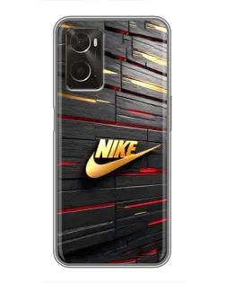 Чехол для OPPO A96 с картинкой «Золотой Nike на металле»