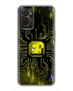 Чехол для OPPO A96 с картинкой «Nike — золотая искра»